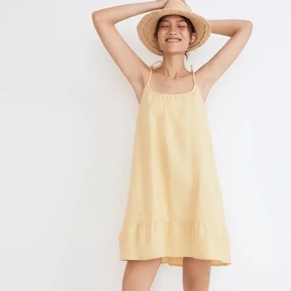 NWT Yellow Madewell Lightestspun Tie-Strap Ruffle Hem Cover Up Dress